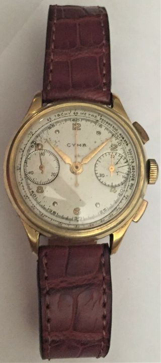 Mens Vintage Cyma Gold Plated Chronograph w/ Valjoux 22 Movement 2