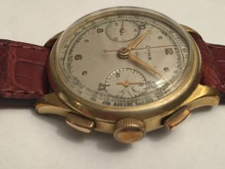 Mens Vintage Cyma Gold Plated Chronograph w/ Valjoux 22 Movement 4