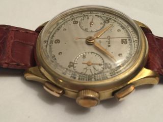 Mens Vintage Cyma Gold Plated Chronograph w/ Valjoux 22 Movement 5
