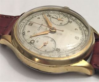 Mens Vintage Cyma Gold Plated Chronograph w/ Valjoux 22 Movement 6