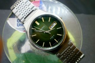 Mens 36mm Seiko Type Ii 7546 - 8160 Green Quartz Ss 9 " Wrist Watch 1978 Vintage