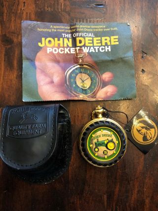John Deere Pocket Watch Of " B " Tractor By Franklin W/leather Belt Pouch
