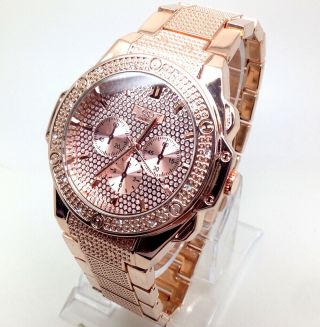 757t Men Fashion Wrist Watch Rose Gold Band Diamante Chronograph Smart Dial
