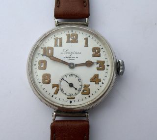 Longines Rare Silver Vintage 1918 Military Trench Watch,  Screw Back And Top