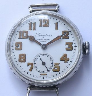 LONGINES RARE SILVER VINTAGE 1918 MILITARY TRENCH WATCH,  SCREW BACK AND TOP 5