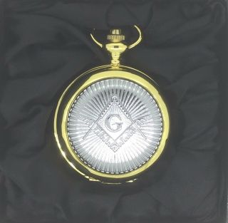 Boxx Gold Case Two Tone Masonic Pocket Watch And Chain Boxed