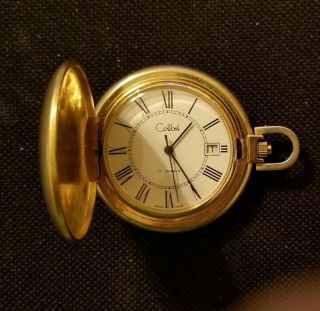 Colibri Pocket Watch Hunters Case 17 Jewels Gold Tone.  Swiss Made