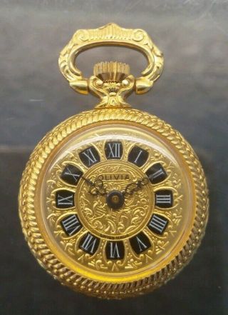 Ornate Olivia Swiss Made 17 Jewels Open Faced Fob Watch.  Time Keeper.