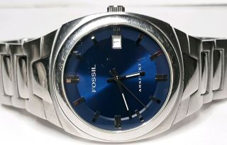 Fossil Arkitekt Mens Stainless Luxury Big Blue Heavenly Dial Silver Face Sport