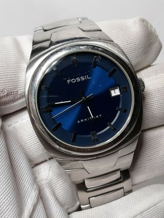 Fossil Arkitekt Mens Stainless Luxury BIG BLUE HEAVENLY Dial Silver Face Sport 2