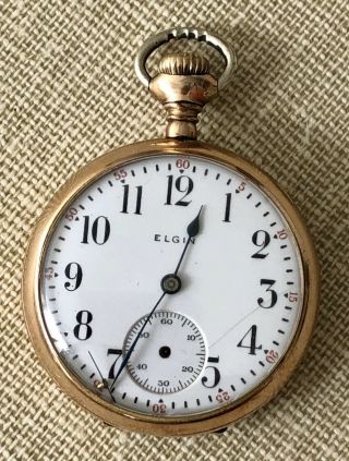 Antique 1913 Elgin 355 Gold Filled Pocket Watch 0s 15j Runs Mild Repair Or Scrap