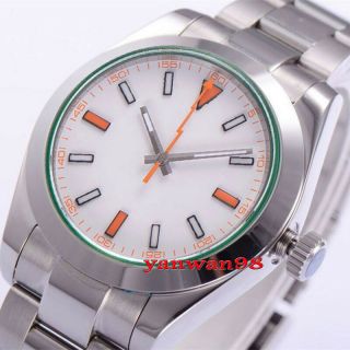 40mm Parnis Polished Case White Dial Orange Marks Sapphire Glass Automatic Watch