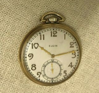 Vtg 1937 Elgin 12s 7j Pocket Watch 36476746 10k Gold Plate Case To Restore