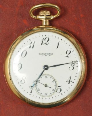Vintage 1925 Waltham Pocket Watch Size 12,  7 Jewels,  Gold Plated,  Not Running
