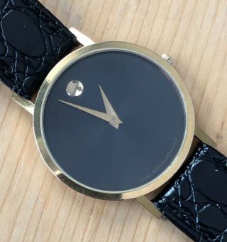 Movado Museum Watch Black Leather Band Gold Plated Steel (87 - 33 - 882) Mens Watch