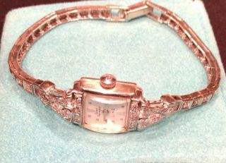 Vintage Girard Perregaux Linz 1950s Diamond Set 14k White Gold Ladies Watch