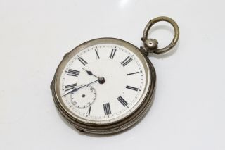 Antique Victorian C1890 800 Solid Silver Key Wind Pocket Watch A/f 14791