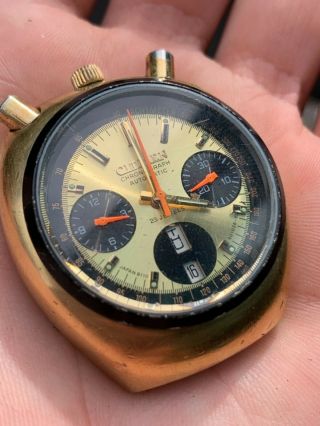 VINTAGE CITIZEN BULLHEAD CHRONOGRAPH GOLDPLATED AUTOMATIC MENS WATCH 8