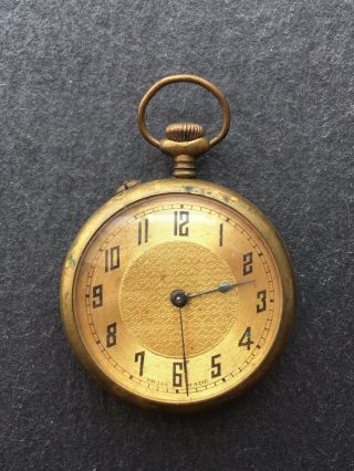 Vintage Men’s Brass Art Deco Style Pocket Watch - Not - Swiss Made