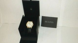 Bulova Men ' s 97A123 Gold Tone Stainless Steel Dress Watch w/ Black Leather Band 2