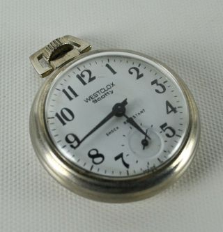 Westclox Scotty Pocket Watch Vintage White Silver Black Open - Face Wind - Up 3