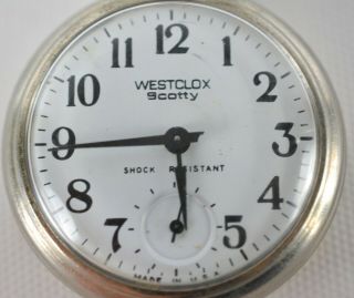 Westclox Scotty Pocket Watch Vintage White Silver Black Open - Face Wind - Up 4