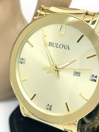 Bulova Mens Diamond Accent Gold Tone Stainless Steel Champagne Dial Watch 97d115