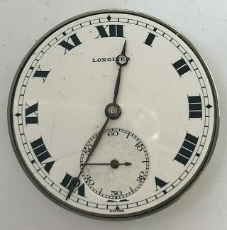 12s - Antique 1912 Longines Hand Winding Pocket Watch Movement,  17 Jewels,  5 Adj