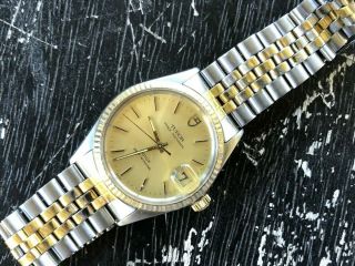 Rolex Tudor Prince Oysterdate Automatic 18k Gold Bezel Two Tone 74033 Champagne