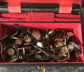 Old Musical Box Full Of Vintage Watches