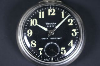 Vintage Westclox Scotty Pocket Watch - Made In Usa - Black Face - Runs