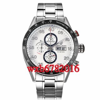 Pagani Design White Dial Date Full Chronograph Steel Tachymeter Mens Watch N045