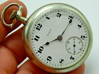 Vintage Antique Pocket Watch Elgin 18s 15 Jewel Circa 1920 With Train Scene Case