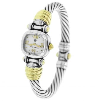 Ladies David Yurman 925 Sterling Silver 14k Gold Mop Bangle Watch Bracelet
