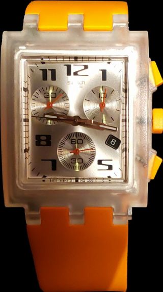 Vintage Swatch Swiss Watch Ag 2001 Silicone Battery Running Orange Date