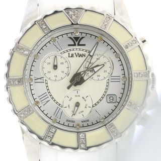 Levian Ladies Diamond White Ceramic Chronograph Watch Zag 258