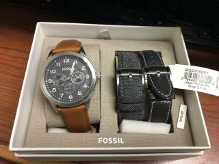 Fossil Flynn Pilot Watch Retail $185 Bq2308set 1 Watch 2 Straps
