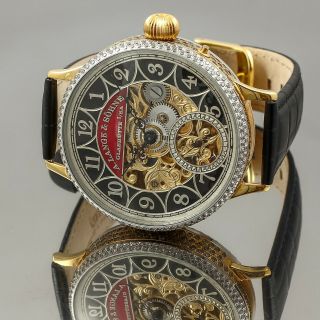 A.  Lange & Sohne Movem Germany Skeleton Silver Dial Hand Engrav Wrist Watch 47 Mm
