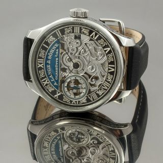 A.  Lange & Sohne Movem Germany Skeleton Silver Dial Hand Engrav Wrist Watch 48 Mm