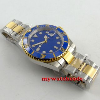 40mm Bliger blue sterile dial ceramic bezel golden case automatic mens watch 122 2