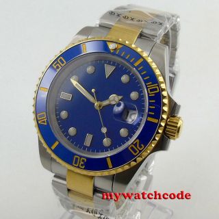 40mm Bliger blue sterile dial ceramic bezel golden case automatic mens watch 122 4