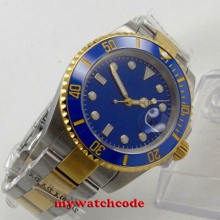 40mm Bliger blue sterile dial ceramic bezel golden case automatic mens watch 122 5