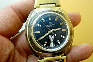 Mens 40mm Bucherer Automatic 25j As 2066 Blue / Gold 9 " Wrist Watch