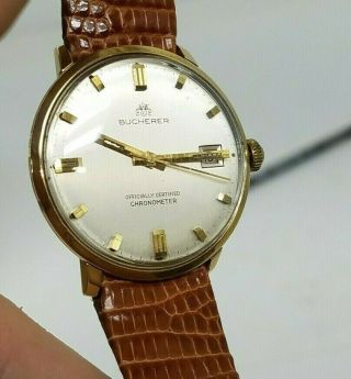 1950 ' s BUCHERER Automatic DATE CHRONOMETER 18K GOLD MEN ' S Running Wristwatch 8