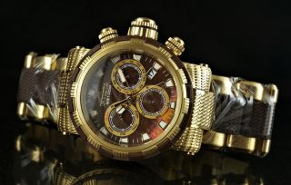 Invicta 48mm Capsule Chronograph Brown Mother Of Pearl Dial 18k Gold Plate Watch