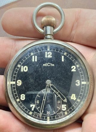 Vintage Recta Ww2 British Military Issue Pocket Watch Swiss Made