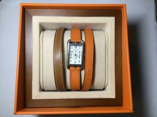 Hermes Cape Cod Double Tour Orange/brown Leather Double Wrap Women’s Watch