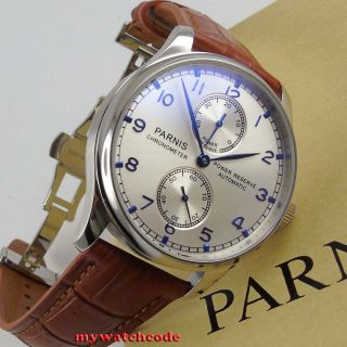 43mm Parnis Silver Dial Power Reserve Indicator St2542 Automatic Mens Gift Watch