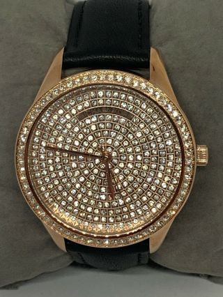 Michael Kors Mk2649 Women Black Leather Analog Gold Dial Quartz Wrist Watch E227