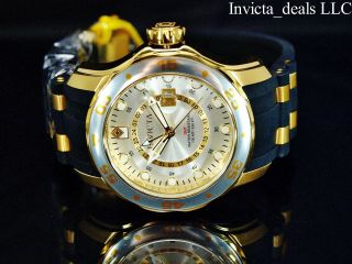 Invicta Men Pro Diver Scuba Swiss Quartz Gmt Silver Dial 18k Gold Plated Watch